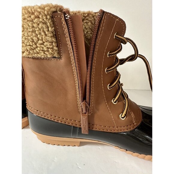 Nature Breeze Womens Brown & Black Waterproof Lace-Up Zip-Up Duck Boots Size 8.5 - Picture 9 of 11